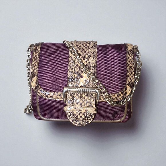 Brighton Portland Plumberry Purple Nylon & Embossed Leather Buckle Flap Silver - Picture 1 of 15